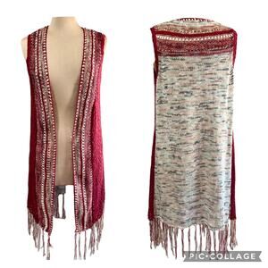 Absolutely Famous Long Crochet Vest Fringed MED Boho Y2K Western Festival Hippie